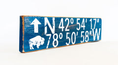 Longitude-Latitude Buffalo rustic sign