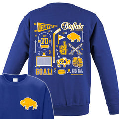 Buffalo Hockey (ROYAL) Art Collage Adult Unisex CREWNECK