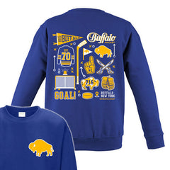 Buffalo Hockey (ROYAL) Art Collage Adult Unisex CREWNECK