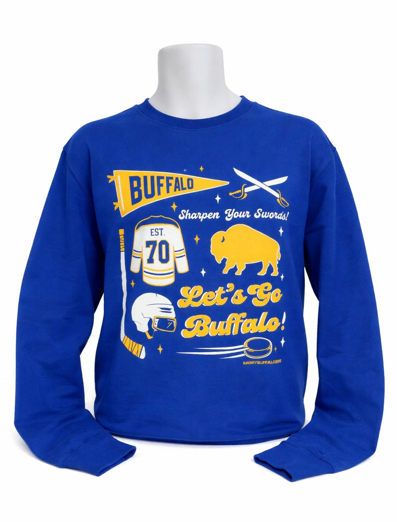 Buffalo Hockey Pennant Collage (ROYAL) Adult Unisex CREWNECK
