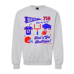 Buffalo Football Pennant Collage (GREY) Adult Unisex CREWNECK