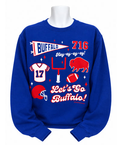Buffalo Football Pennant Collage (ROYAL) Adult Unisex CREWNECK