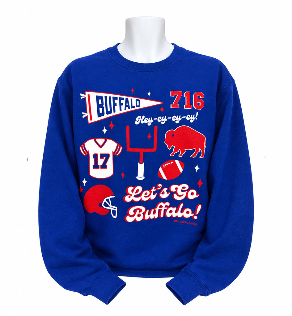 Buffalo Football Pennant Collage (ROYAL) Adult Unisex CREWNECK