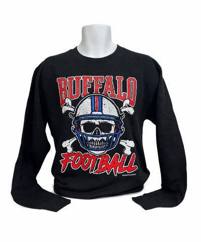 Buffalo Football Skull (BLACK) Adult Unisex CREWNECK