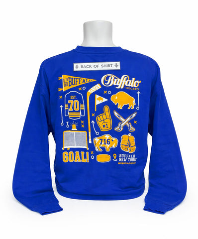 Buffalo Hockey (ROYAL) Art Collage Adult Unisex CREWNECK