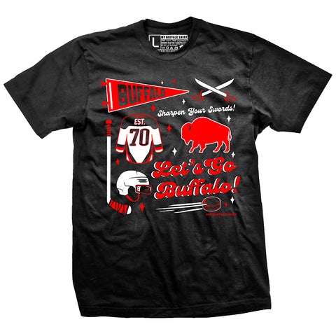 Buffalo Hockey Pennant collage t-shirt (BLACK)