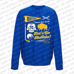 Buffalo Hockey Pennant Collage (ROYAL) Adult Unisex CREWNECK