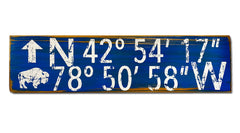 Longitude-Latitude Buffalo rustic sign